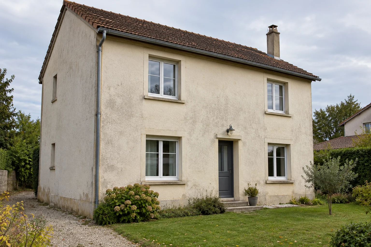 Illustration générée : façade avant isolation extérieure.